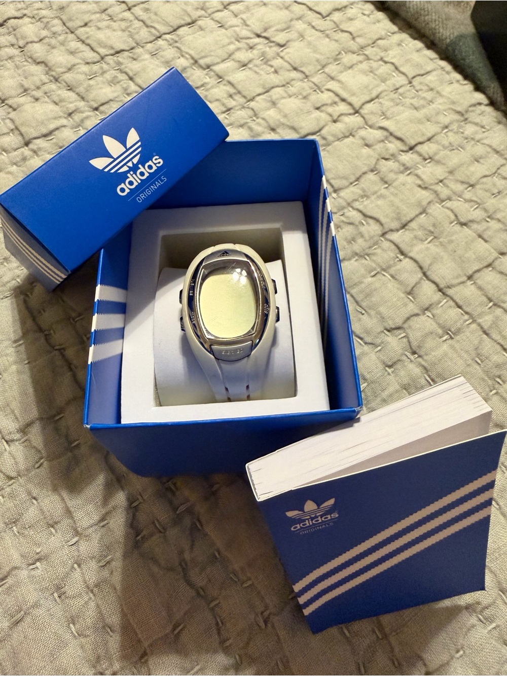 adidas White and Silver Digital Sport Watch in Box